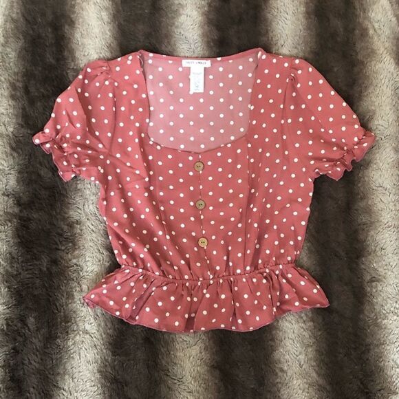 POLKA Dot Button Crop Top Medium - Picture 1 of 5